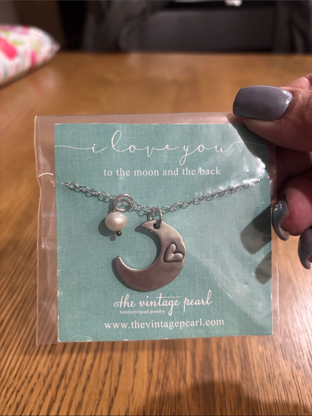 Silver Moon & Pearl Necklace - I Love You
